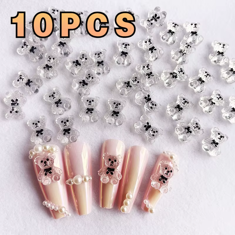 Breloques pour ongles en forme d'ours, 10 à 40 pièces, décorations mignonnes pour Nail Art, bijoux, 