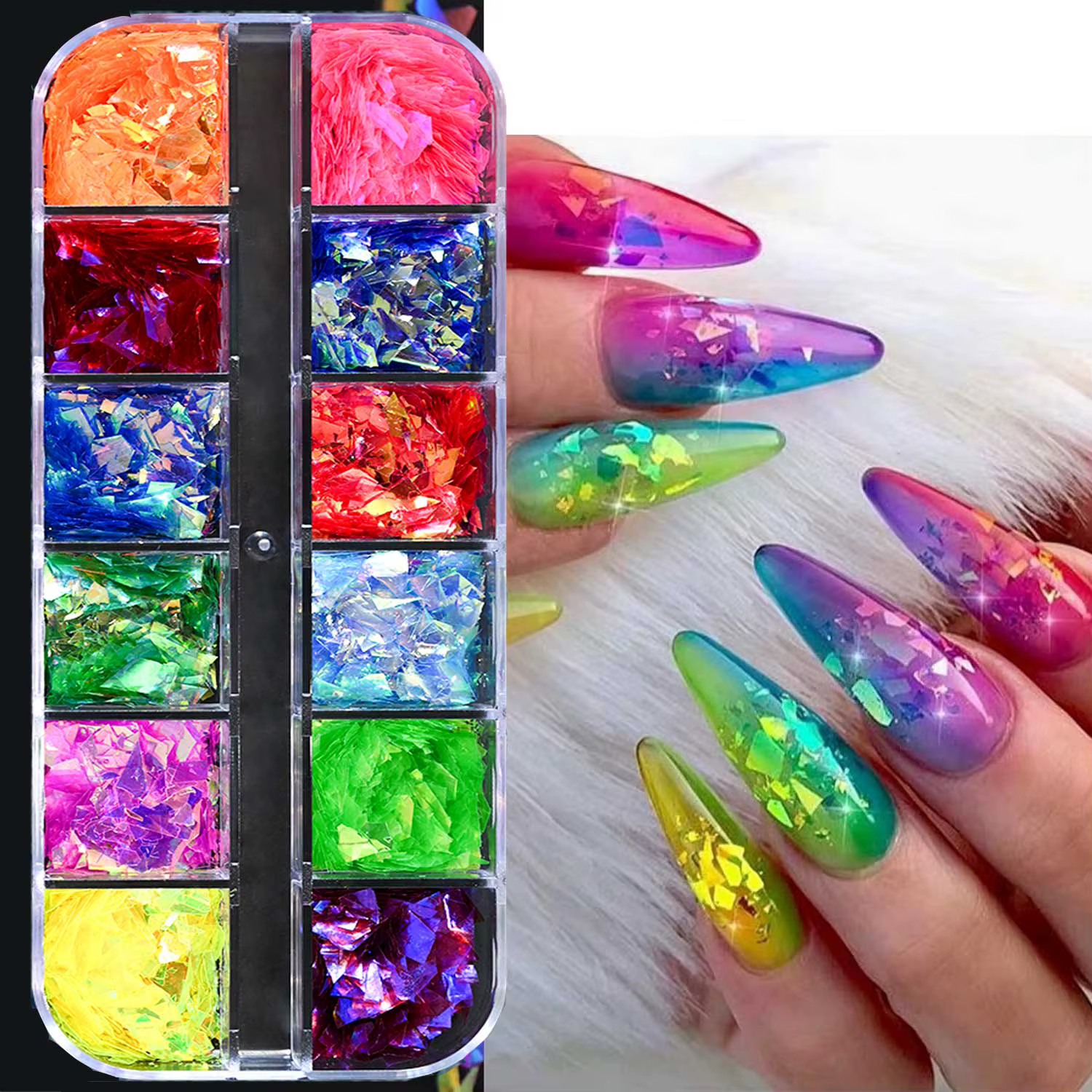 Paillettes holographiques irrégulières pour nail art, sequins en forme de sirène, arc-en-ciel, bonbo