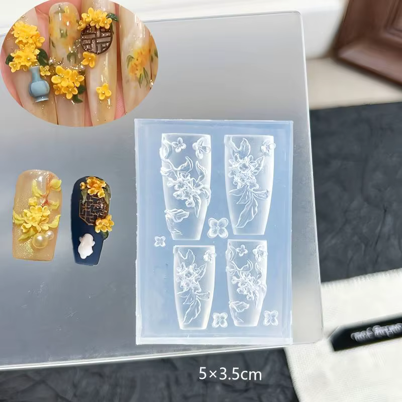 Moule 3D pour Nail Art, avec fleur de paon, véritable Style chinois, Silicone transparent, parfait p