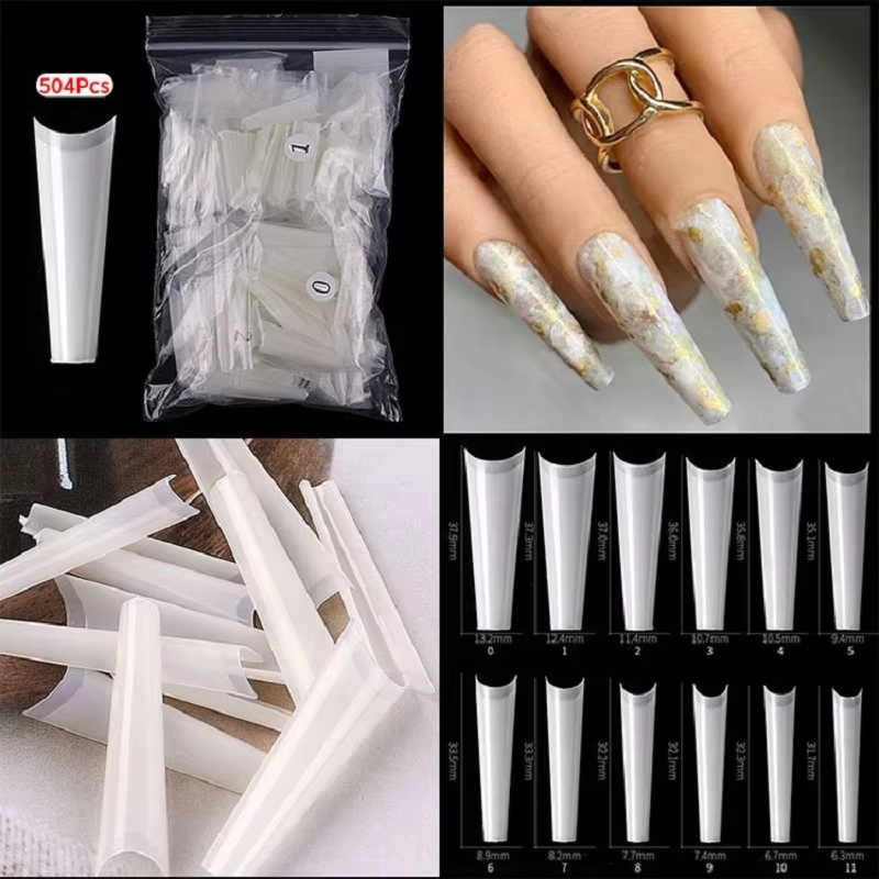Capsule d'ongles français clair/naturel, courbe C, pointes pour ongles en acrylique, droites, coniqu