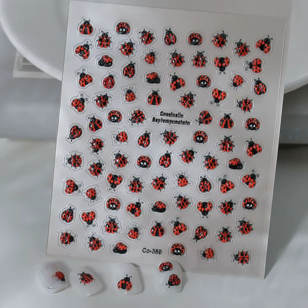 Coccinellidae Nail Art autocollants 5D en relief auto-adhésif décalcomanies mélange conception insec