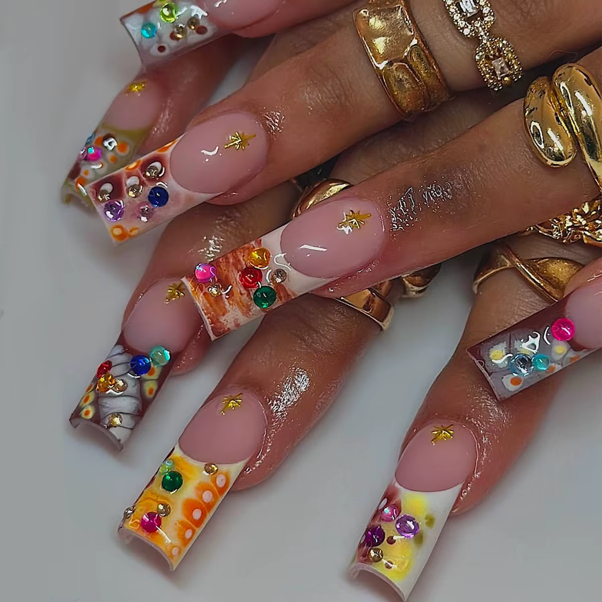 Faux ongles français Sweet Cool Spice Girl souhaits on N64.Black, N64.Y2k, étoile, paillettes, diama