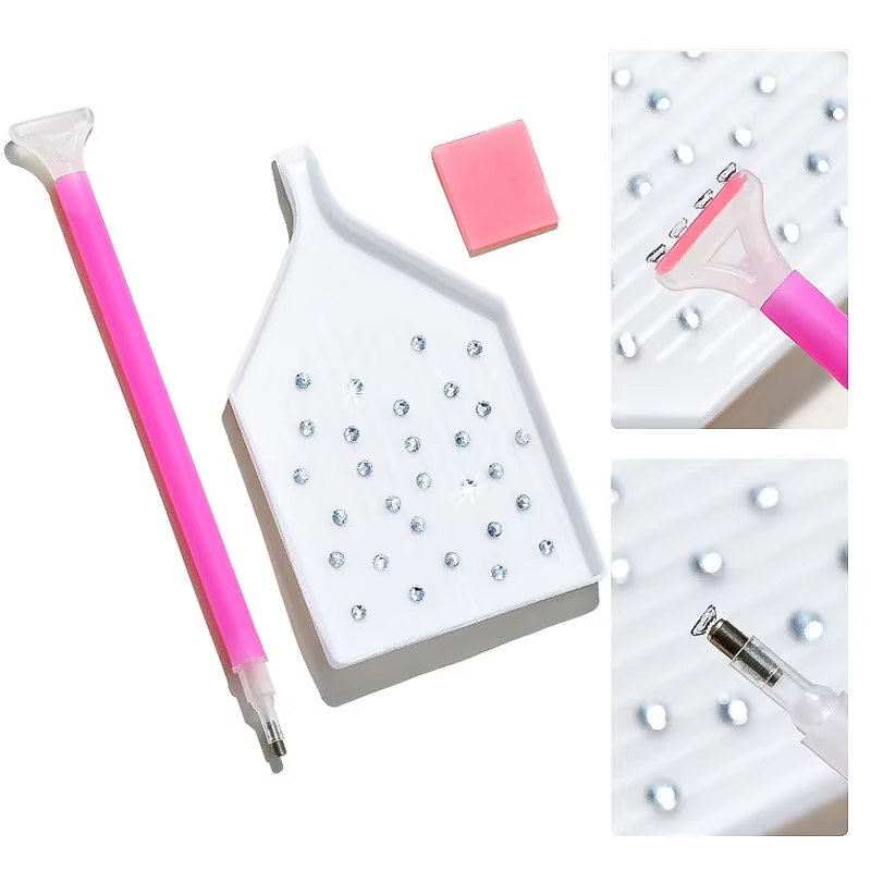 Pickers de strass pour Nail Art, stylo à points avec plateau de rangement, pâte à colle pour diamant