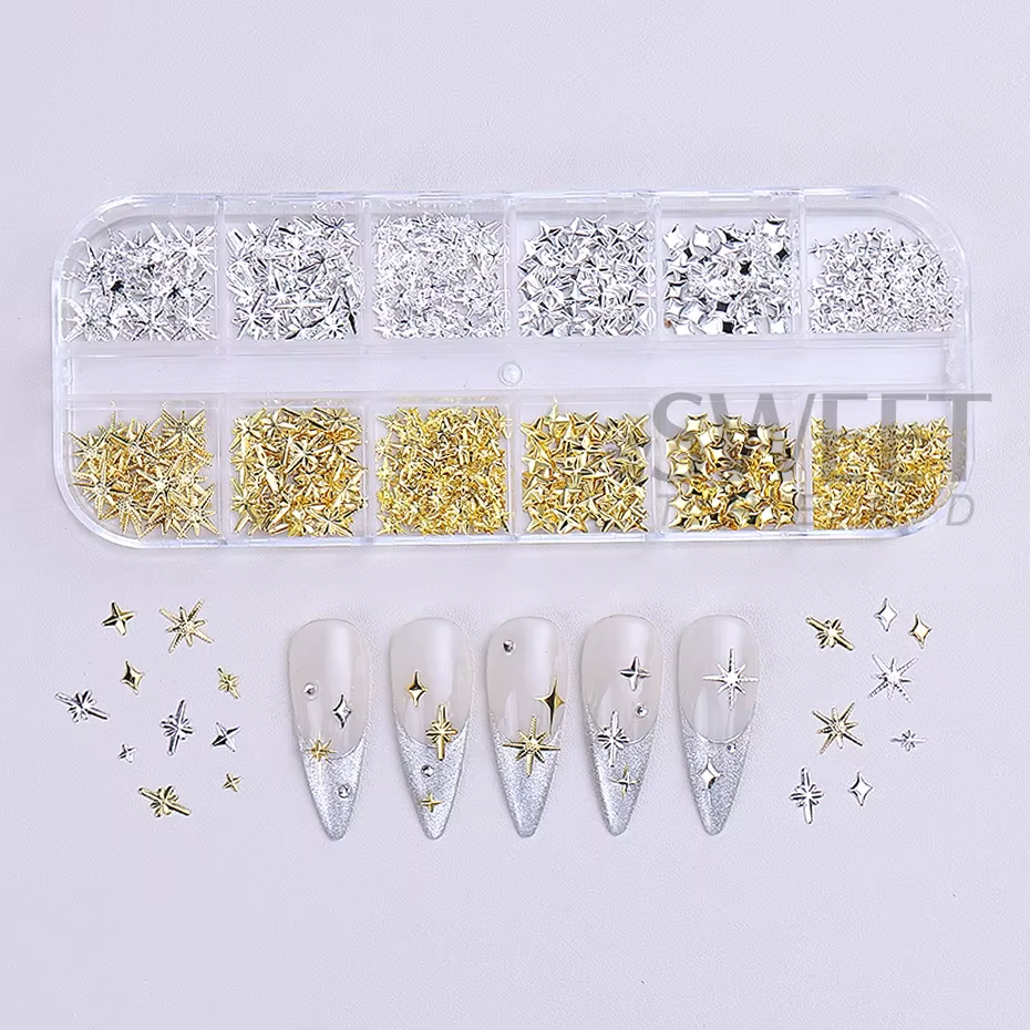 12 grilles or argent étoiles breloque pour ongles 3D métal Rivet étoile Nail Art décoration Y2K Styl