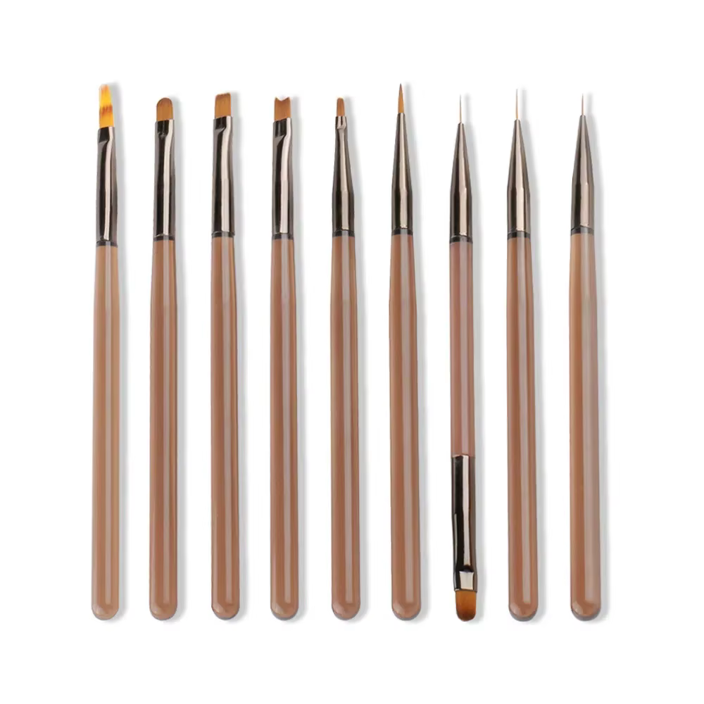 Ensemble de brosses à ongles de Style japonais, 9 pièces, tons gris glacé au thé, arbre Semi-transpa