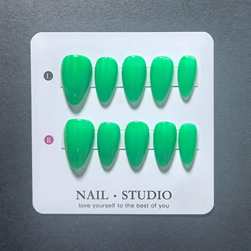 10 faux ongles en amande à presser, faits à la main, couleurs estivales vives : orange, fuchsia, jau
