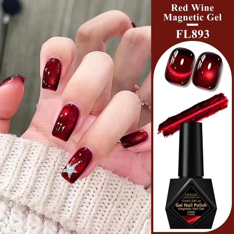 Vernis à ongles Gel magnétique chat vin rouge 10ml, Semi-Permanant à paillettes, vernis Gel UV LED p