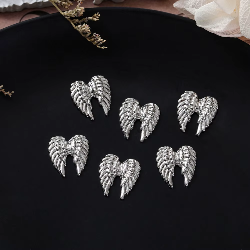 Ailes d'ange en métal pour décoration d'ongles, 20 pièces, or et argent, breloques pour Nail Art, ma