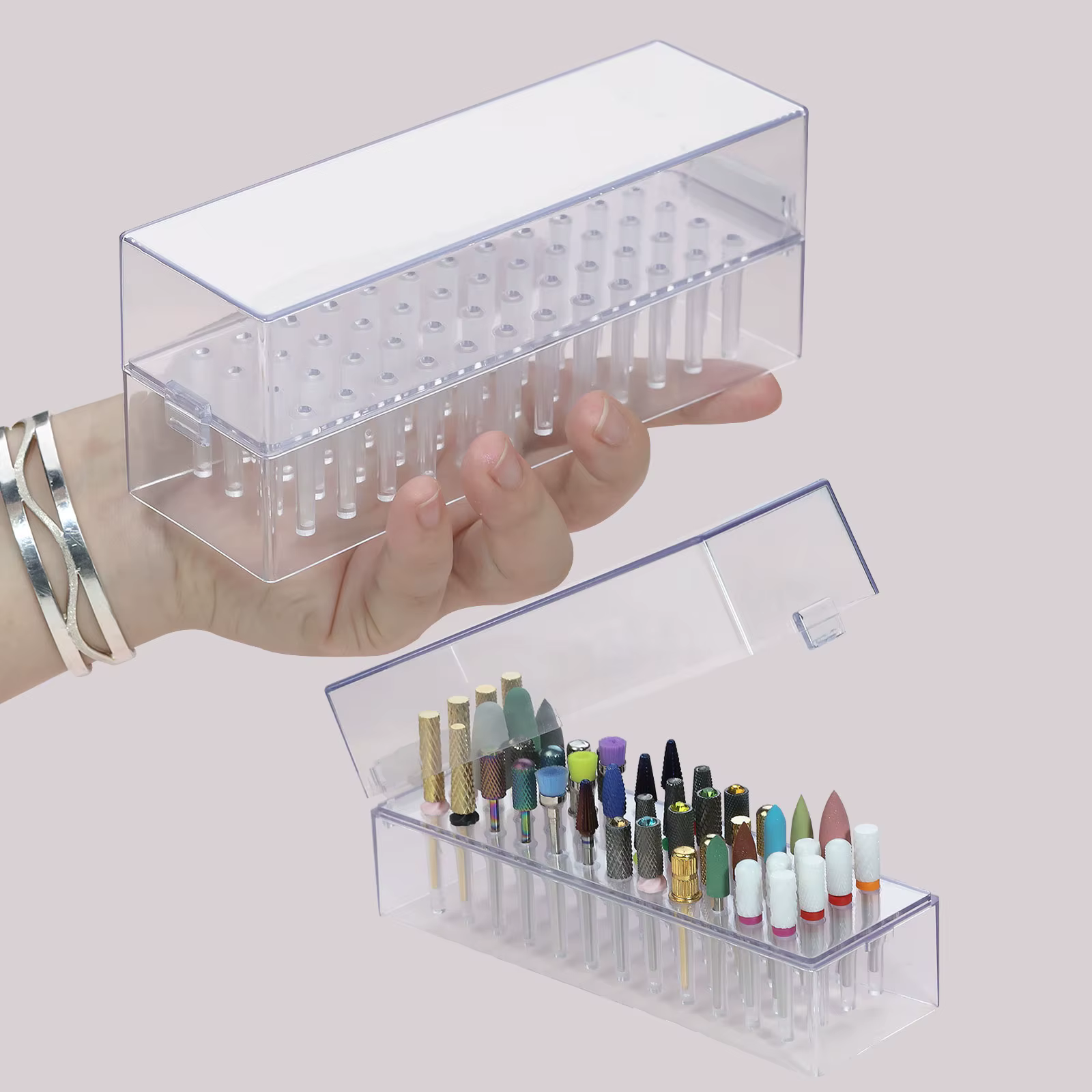 Boîte de rangement transparente pour forets à ongles, 48 trous, boîte transparente vide, présentoir 