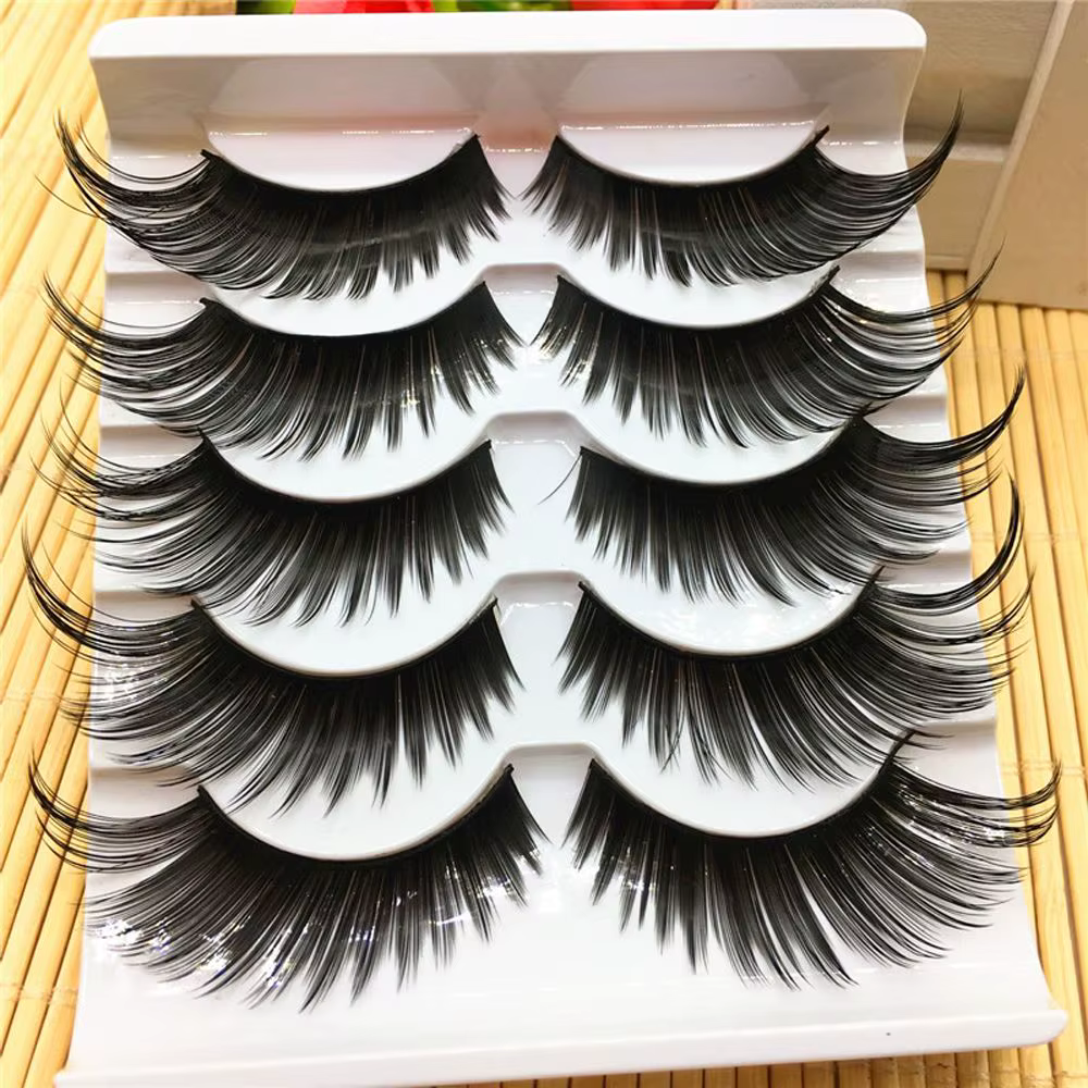 5 paires de faux cils noirs Style exagéré pour femmes, extensions de cils, épais, fait à la main, ma