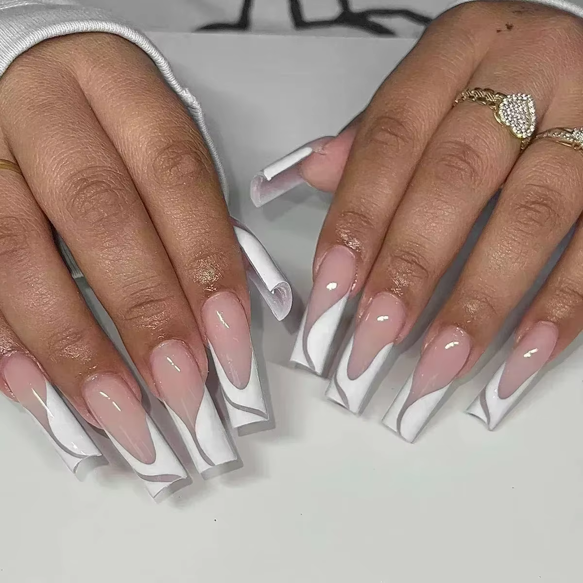 Faux ongles de Ballet longs, 24 pièces, papillon rose avec strass, Design français, portables, à pre