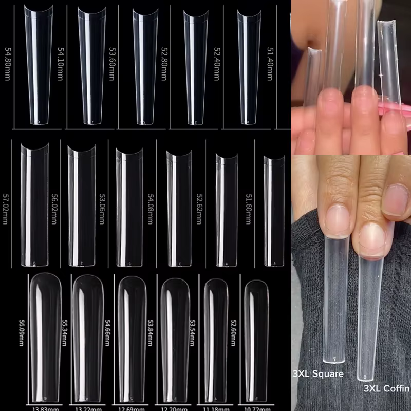 120 faux ongles carrés extra longs 3XL, en acrylique transparent, à presser, pour manucure