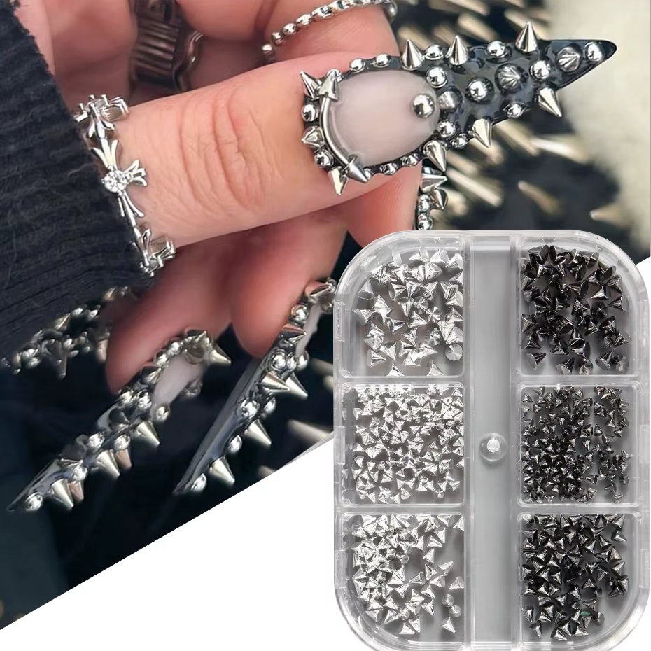 Breloque à Ongles Punk D.lique 6 Grilles, Or, Argent, Noir, Cône, Bijoux d'Art, Mini Clous, Fournitu