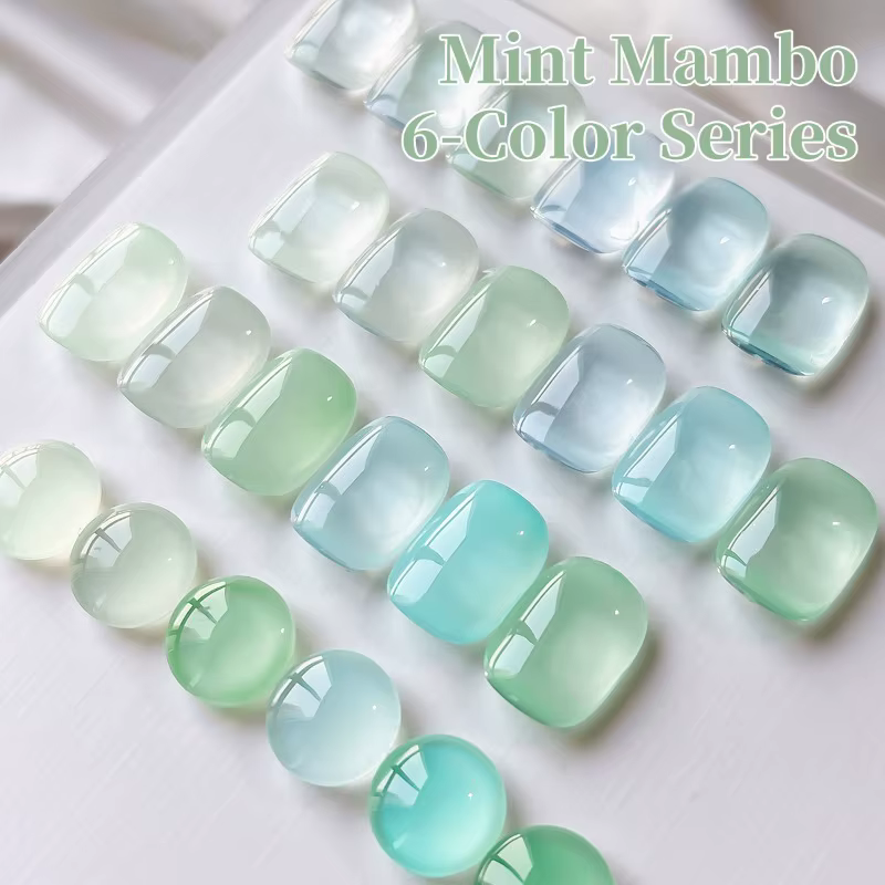 Ensemble de vernis à ongles Gel menthe glacée, 6 couleurs, série Mint Mambo, Kit UV à tremper pour S