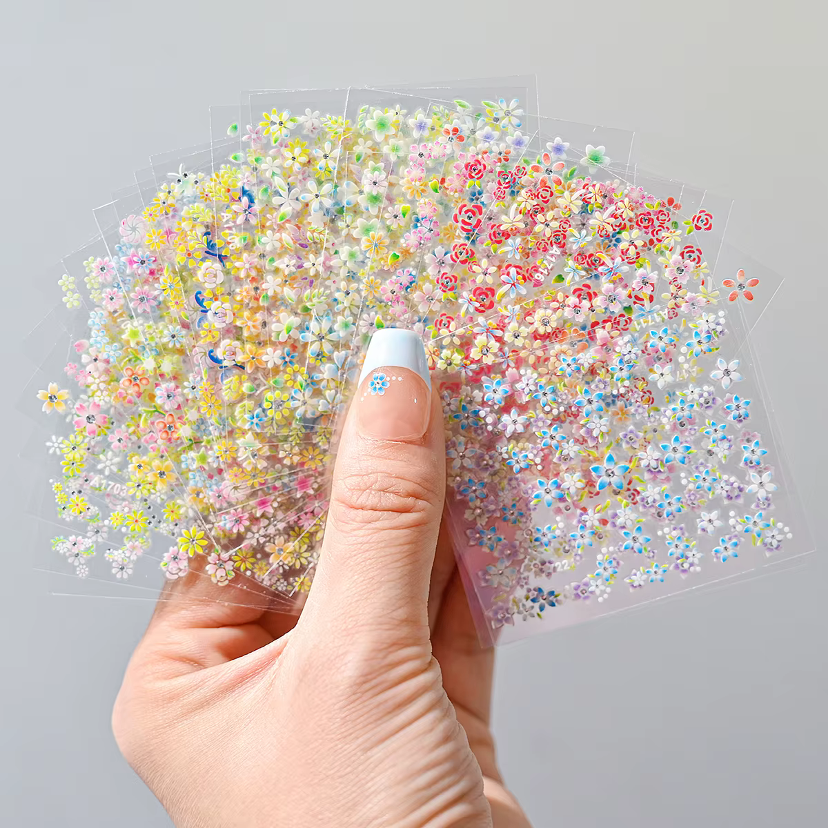 Ensemble d'autocollants pour ongles fleur avec diamant, 24 pièces, autocollants 3D pour Nail Art, mo