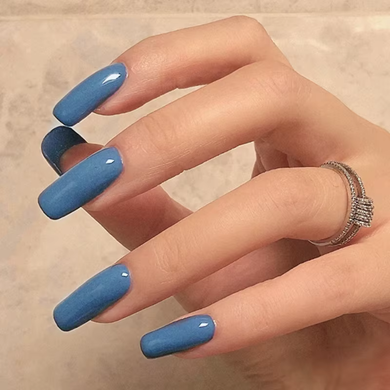 24 pièces pointe française presse à la main sur les ongles minimaliste couleur unie faux ongles moye