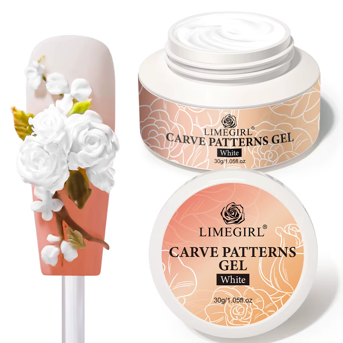 LIMEGIRL 30g Gel de sculpture pour ongles, blanc, non collant, gel d'extension pour les mains, gel 3
