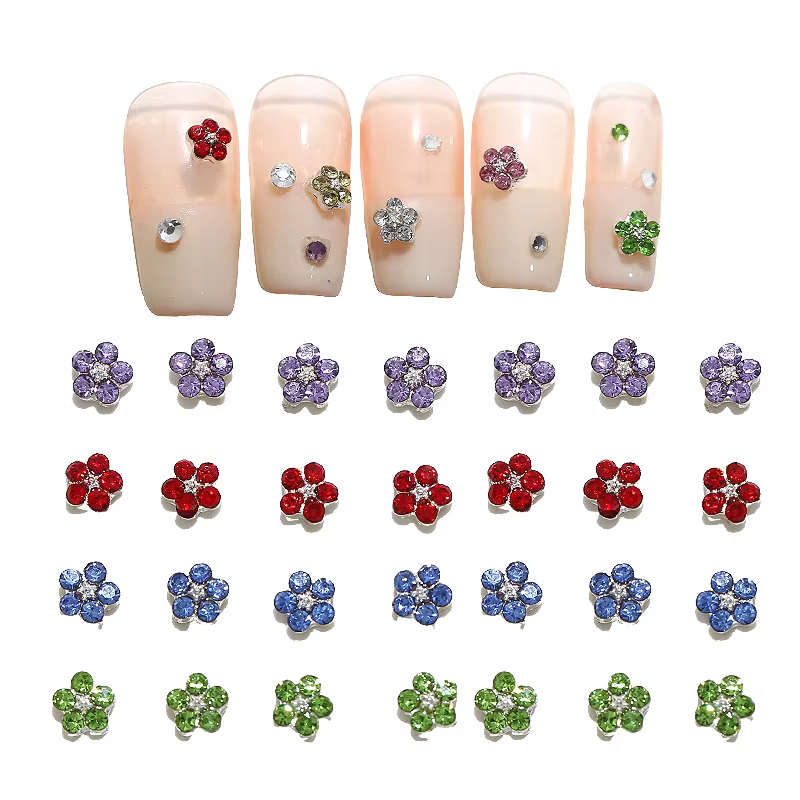Mini poils de diamants scintillants colorés, fleur de prunier, 5 pétales de fleurs, strass pour Nail