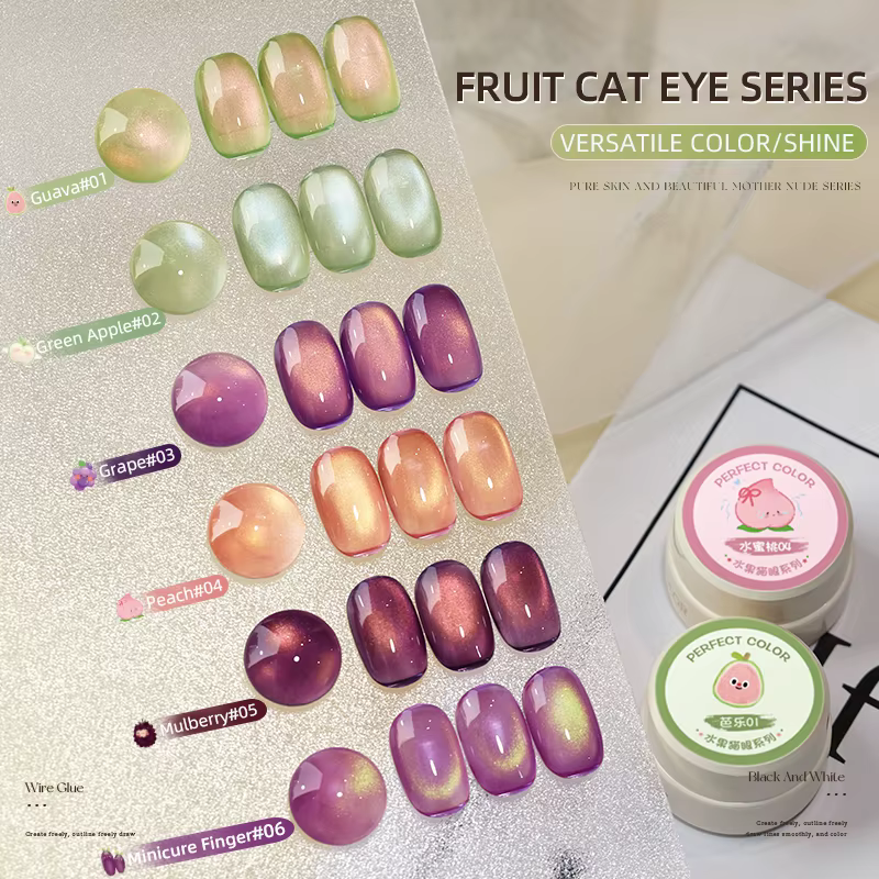 Vernis à ongles Gel œil de chat aux fruits, couleur parfaite, ensemble de vernis à ongles Ge à paill