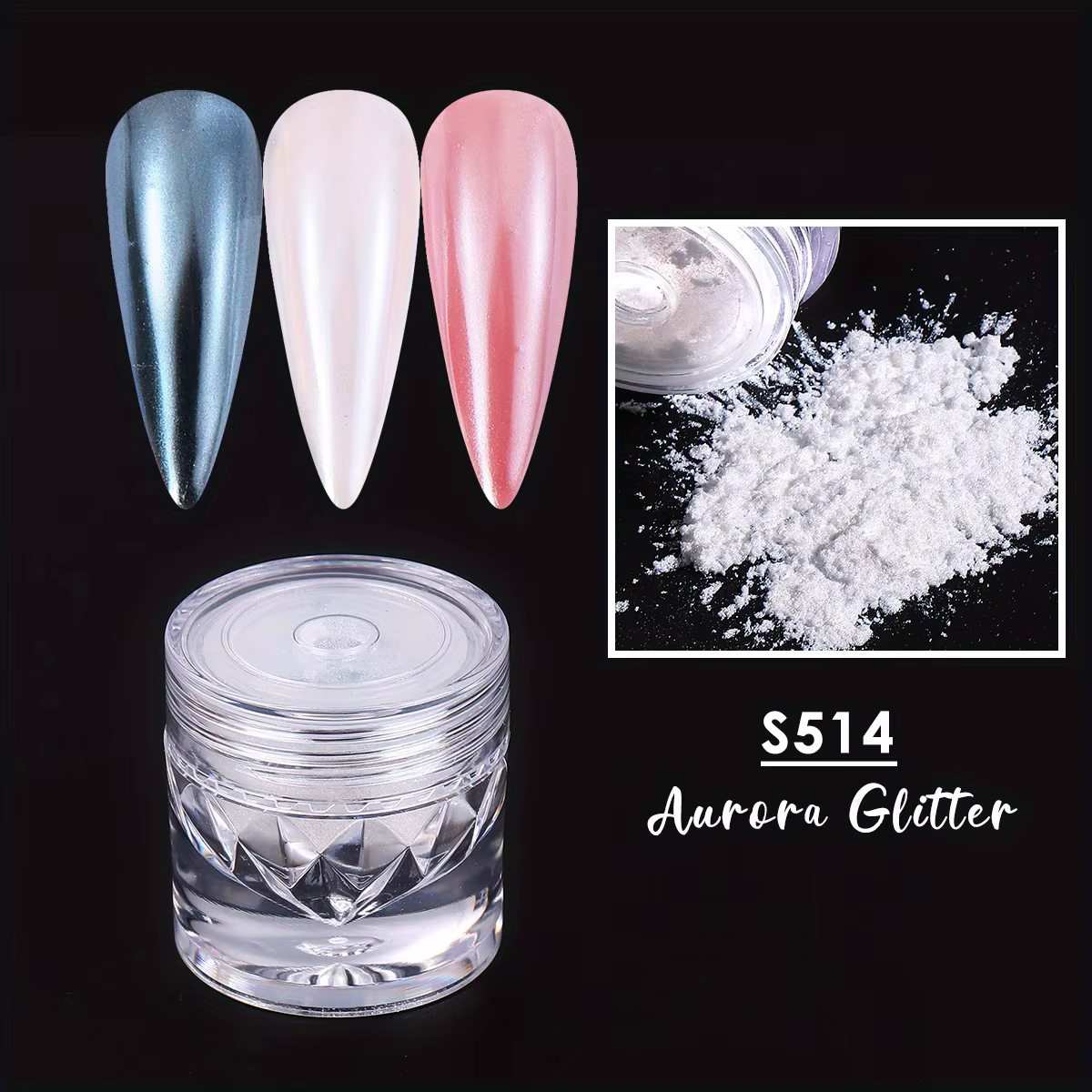 Poudre à paillettes pour ongles, miroir au clair de lune blanc, aurore, perle brillante, Pigment chr