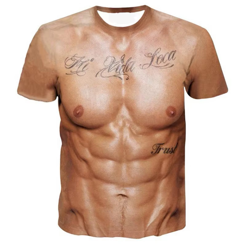 T-shirt drôle de faux muscle pour hommes et femmes, vêtements de sport décontractés, streetwear impr