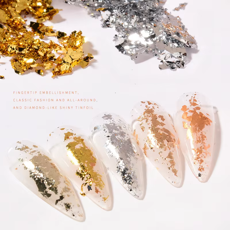 Rose or argent feuille irrégulière papier Fragments Nail Art paillettes autocollant paillettes brico