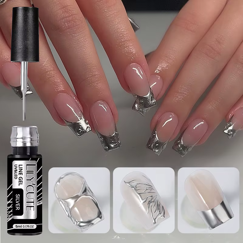 LIToxic-Verhéritage à Ongles D.lique CircTE, Gel à Rayures, Or, Argent, Style Français, Super Lumine