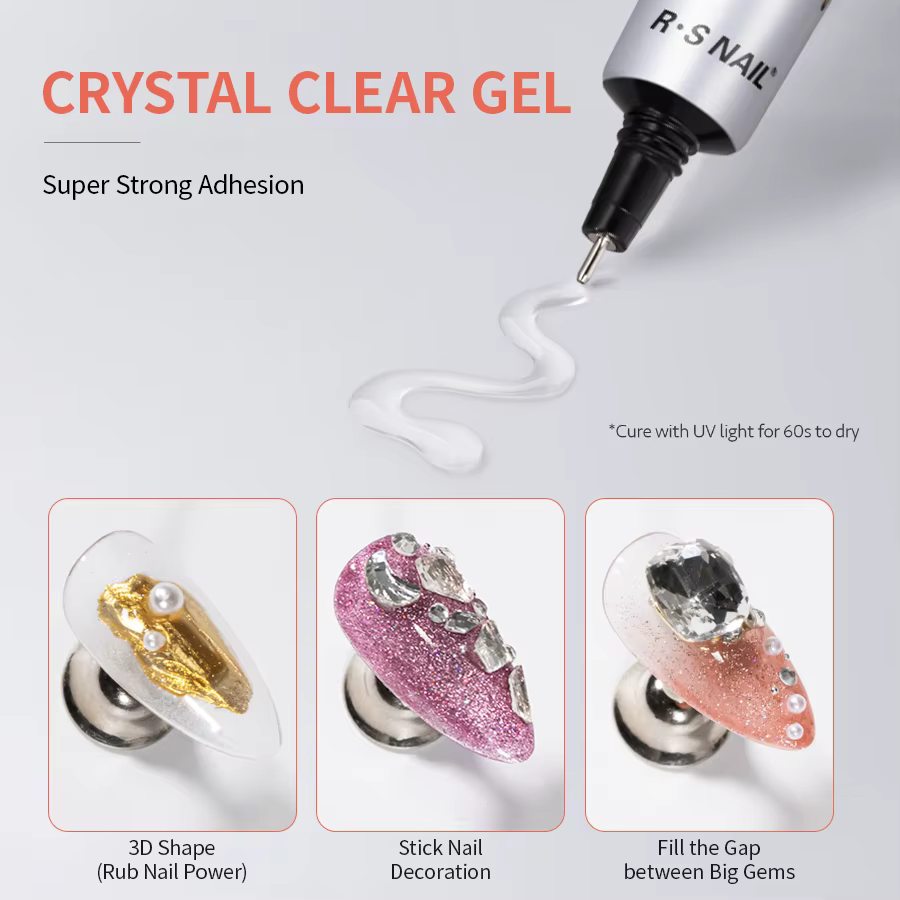 RSNAIL 4 en 1 Gel strass 15g Gel pour ongles Super fort pour décorations Nail Charm 3D ongles Bling 