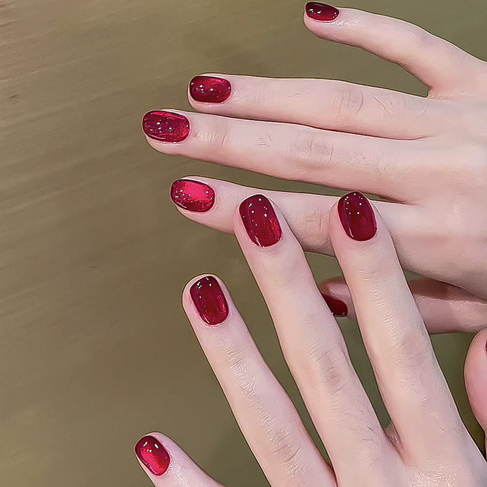 Vernis à ongles Gel œil de chat rouge rubis, vin rouge cerise Dopamine paillettes, tremper LED/UV, m