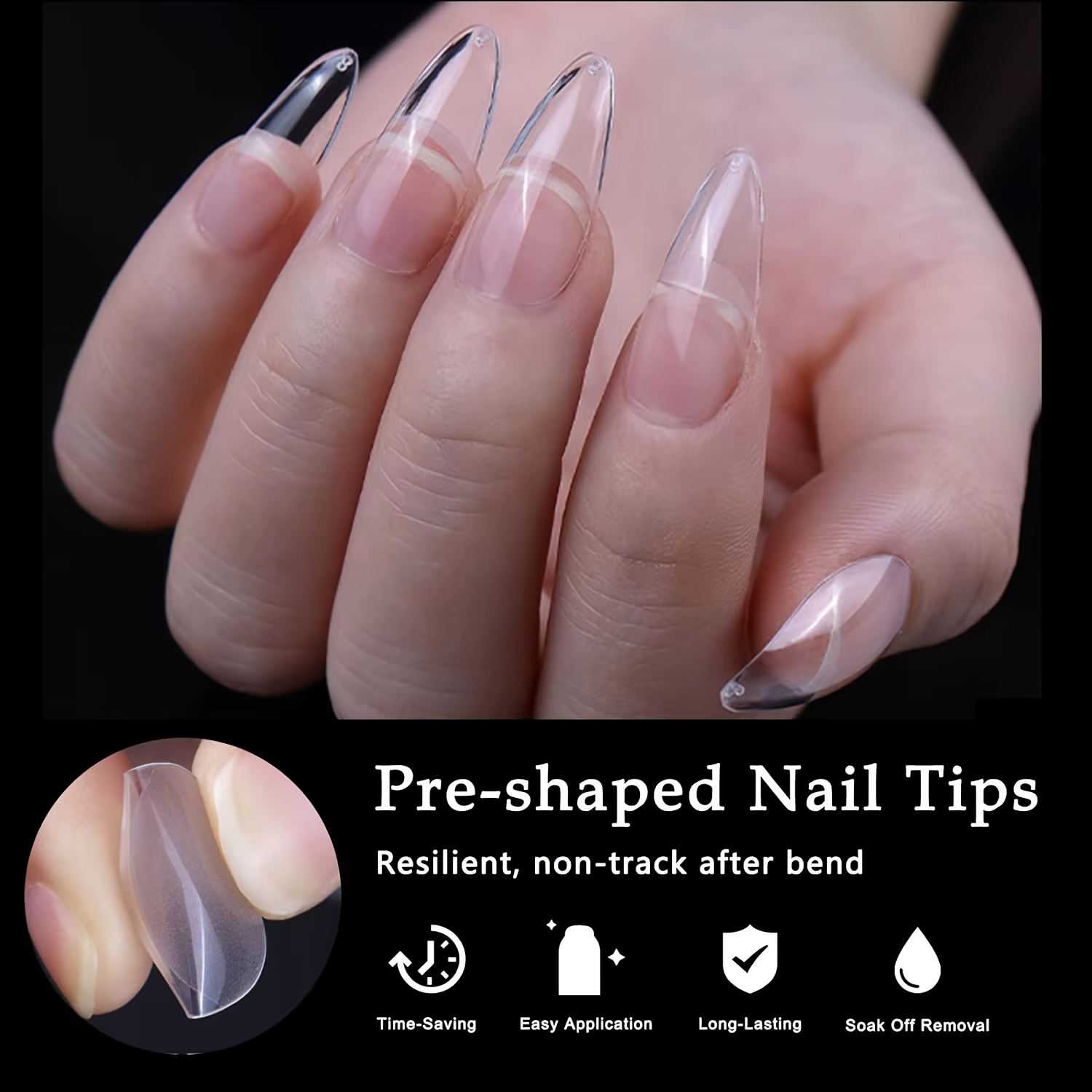 120 pièces pointes d'ongles courtes en amande pointes d'ongles claires faux ongles en acrylique pré-