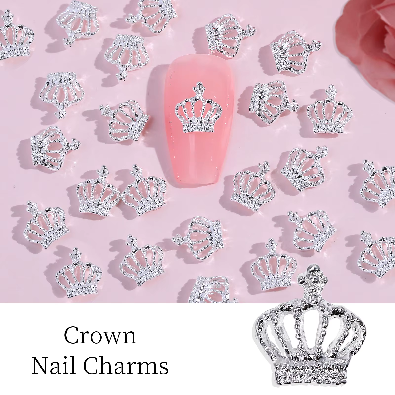 Breloques pour ongles, Design couronne, avec strass, accessoires pour Nail Art, fournitures pour fem