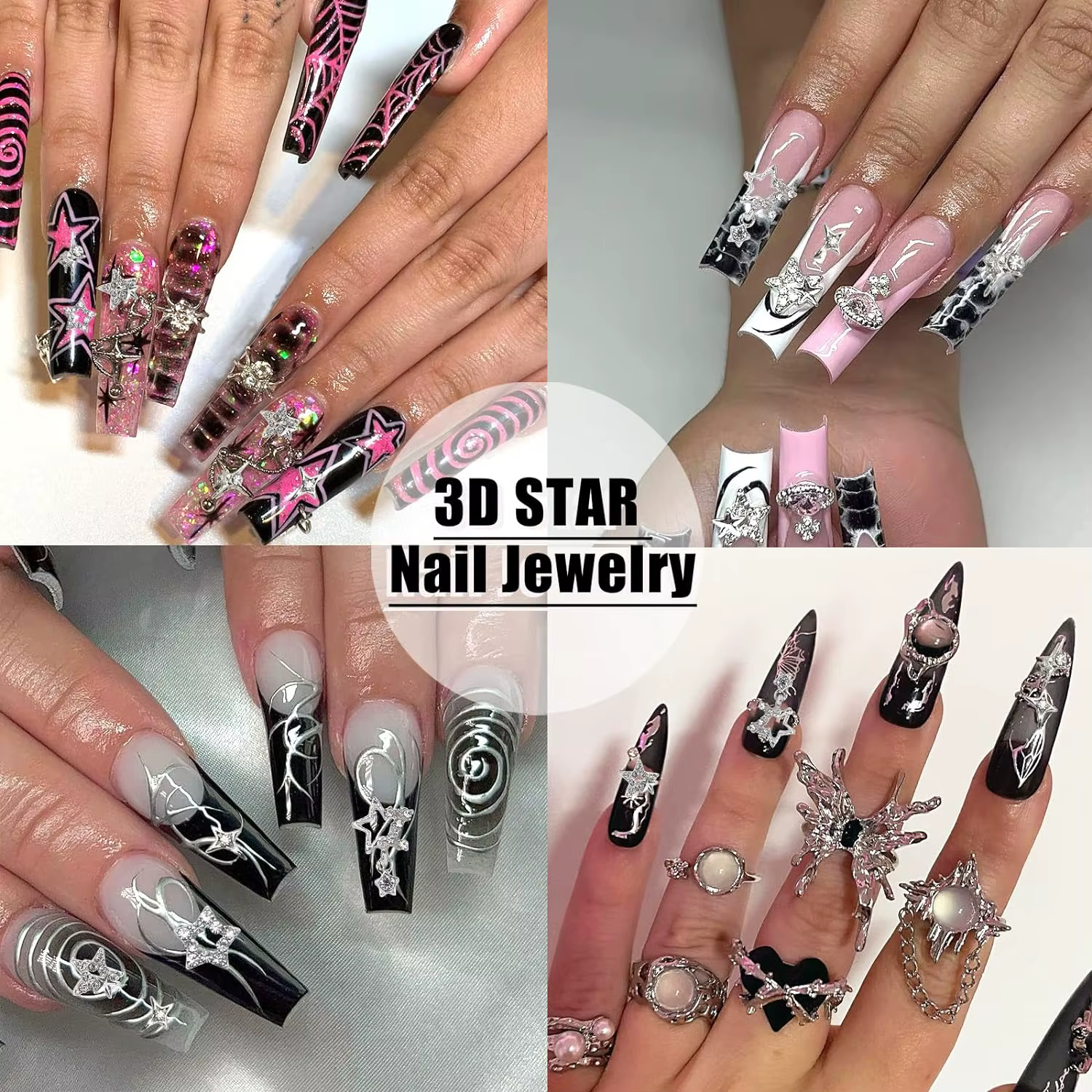 Breloques pour ongles en forme d'étoile argentée, 30 pièces, étoiles 3D brillantes, gemmes pour ongl