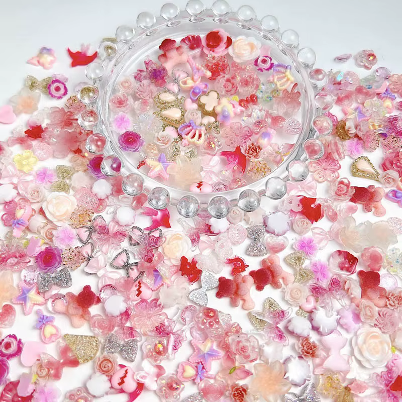 Breloques en résine 3D pour ongles, 100 pièces, mélange mignon, dessin animé, fleur, nœud, fruits, d