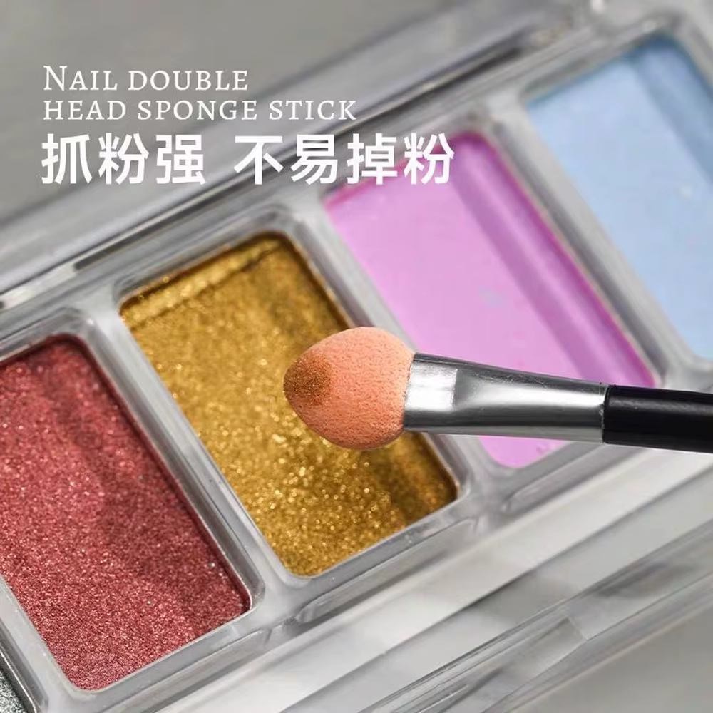 Brosse à ongles Double face chromée, applicateur de poudre pour ongles, bâtons d'éponge, fournitures