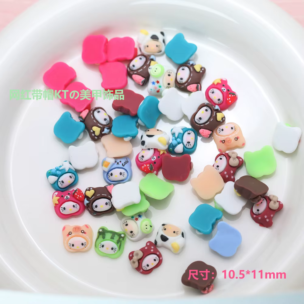 50 Pièces/Paquet Breloques pour Ongles Chat Mignon - Couleurs Assorties KT Kitty, Décorations d'Ongl