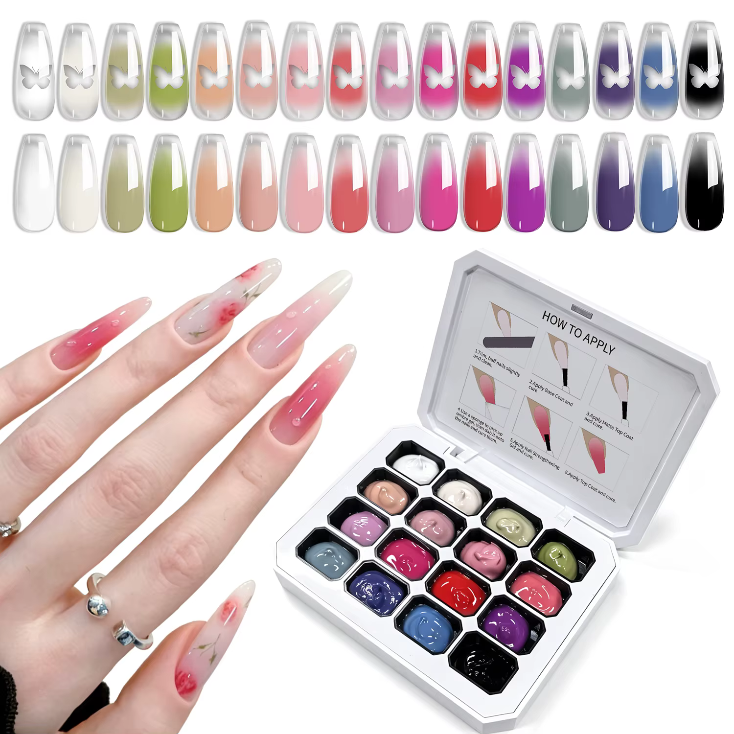 LIMEGIRL Gel de Peinture Sans Rinçage 16 Couleurs pour Nail Art, Gel Dégradé DIY, Gel de Peinture Ra