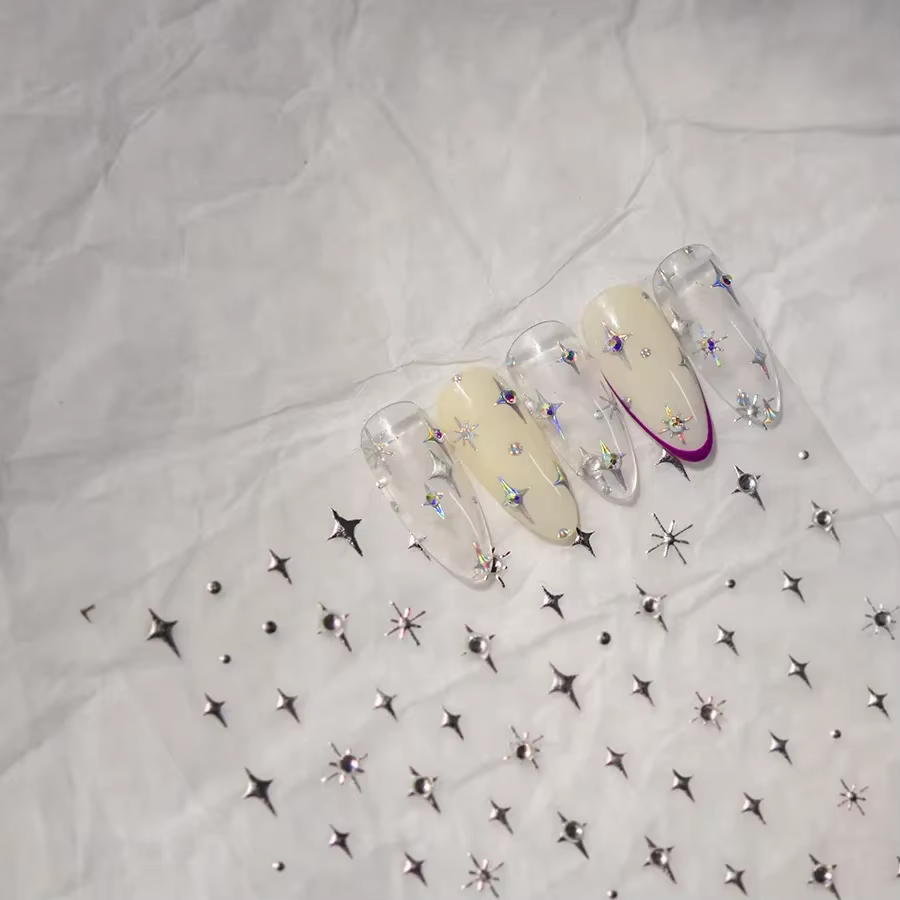 Autocollants pour ongles argentés 5D, 1 pièce, mini étoile en métal, autocollants pour nail art, aut