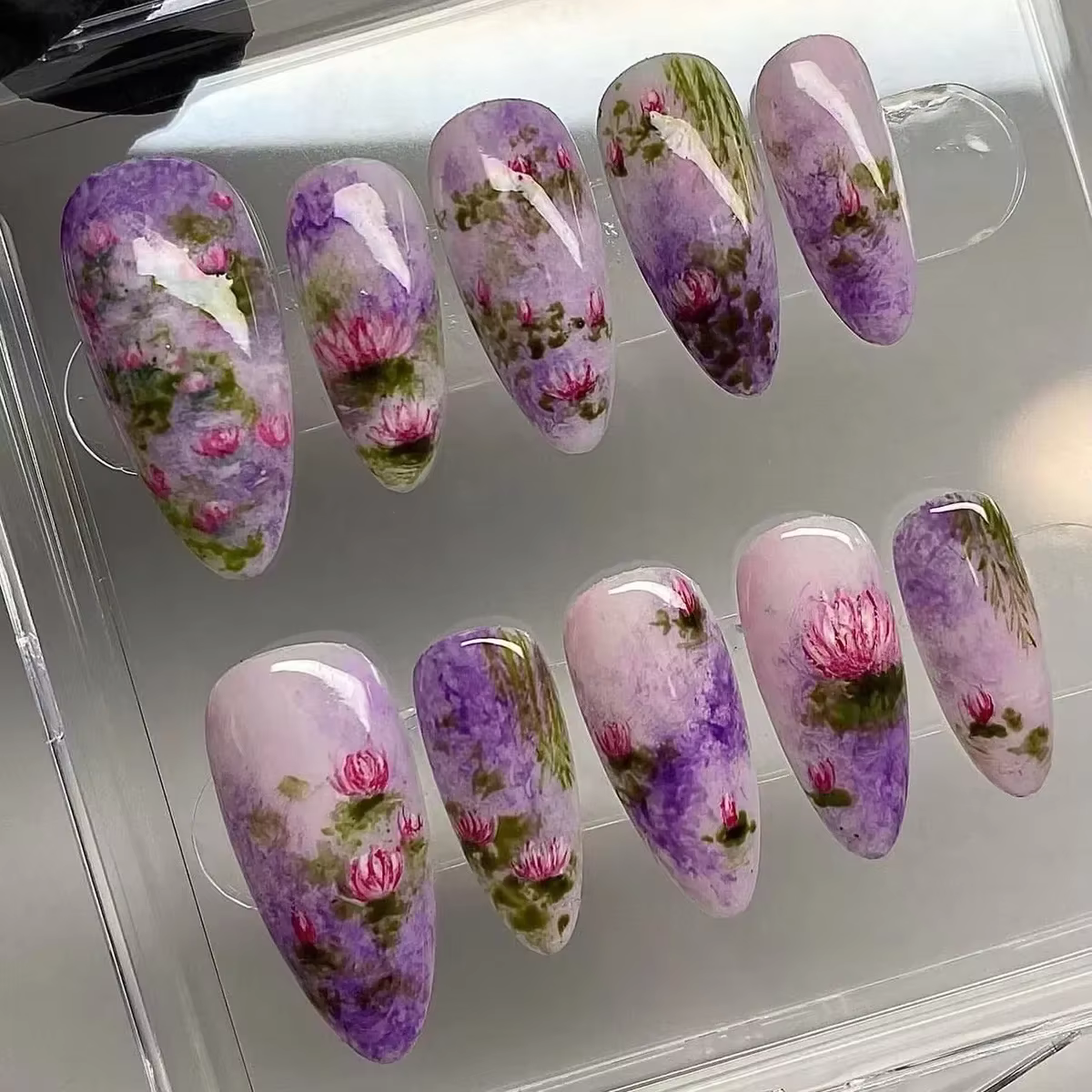 24 pièces flore amande presse sur ongles avec colle Mori fille Nail Art Ballet Style Rural couvertur