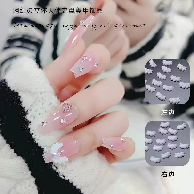 Breloques pour ongles ailes d'ange mignonnes, 50 pièces, ailes en vrac AB, pièces en résine à dos pl