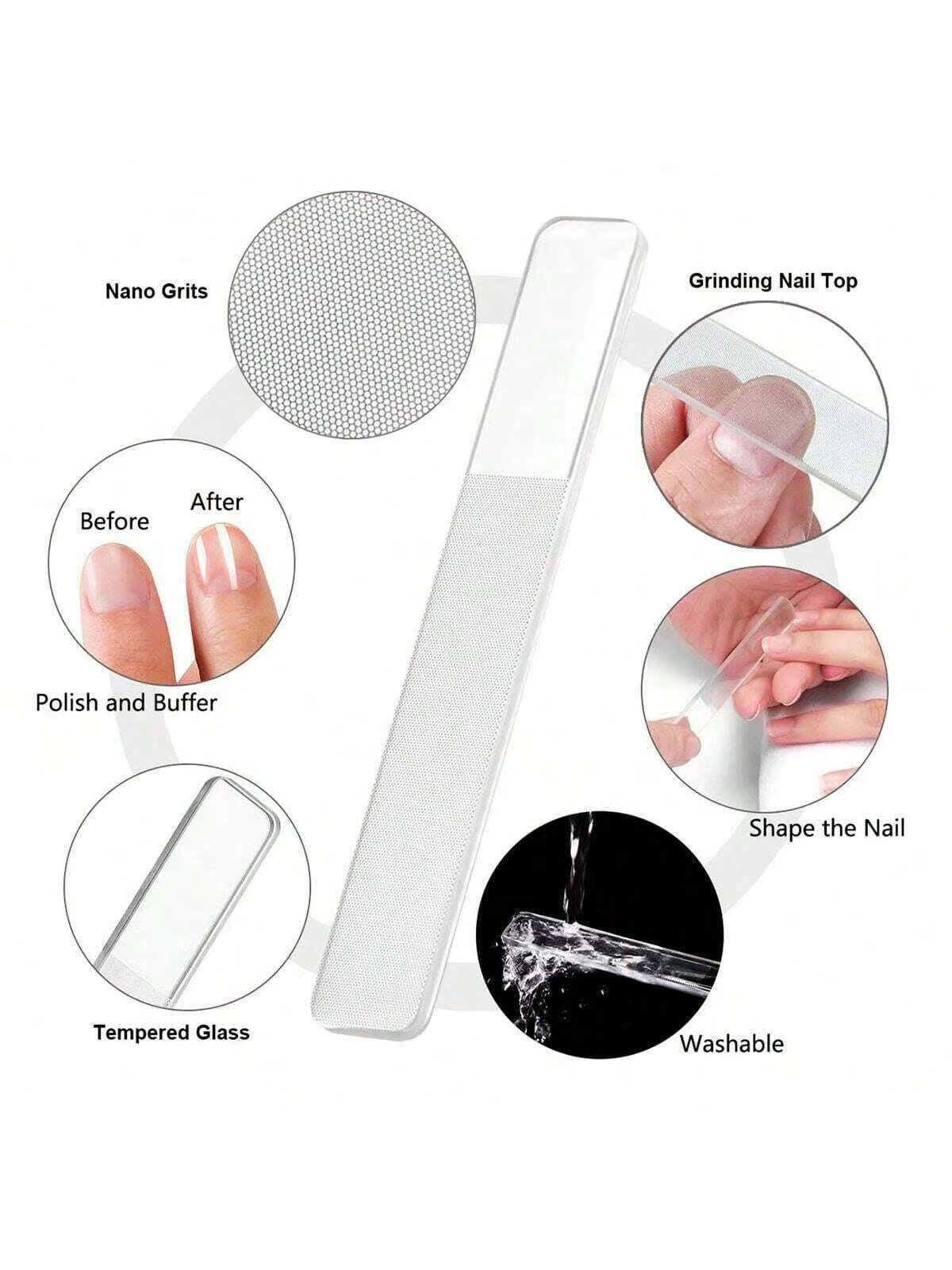 Limes à ongles en verre Nano, 3 pièces, ponçage professionnel, polissage, lime à ongles transparente