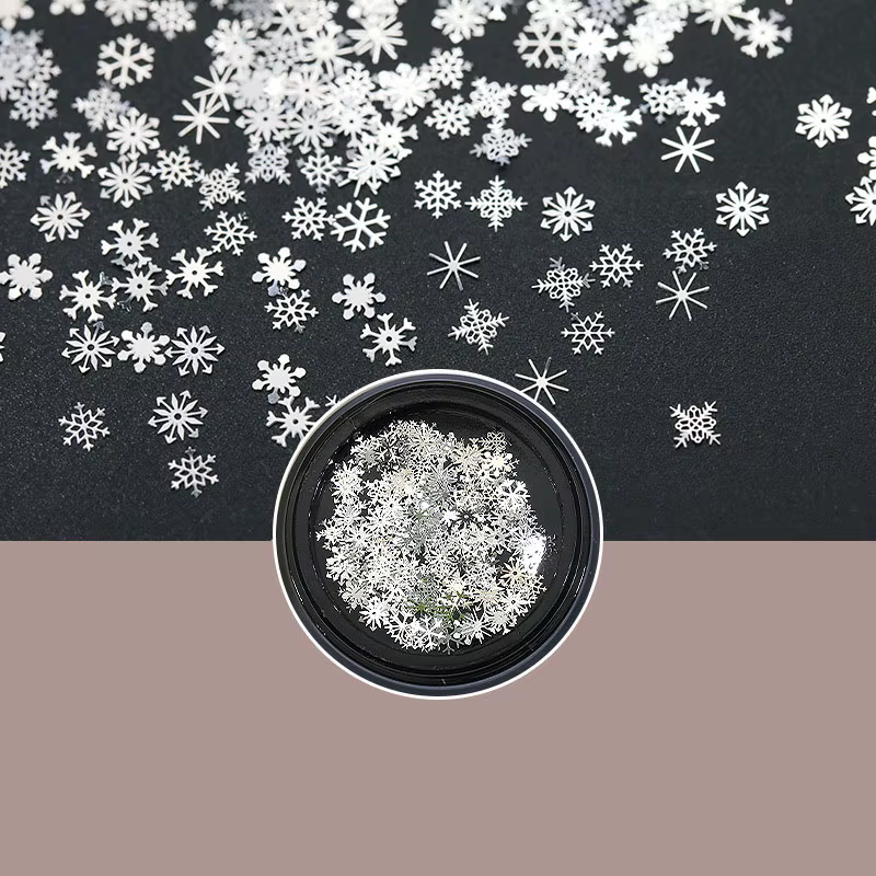 1 pot de flocons de neige de noël, breloques pour Nail Art, or, argent, strass, bijoux de vacances d