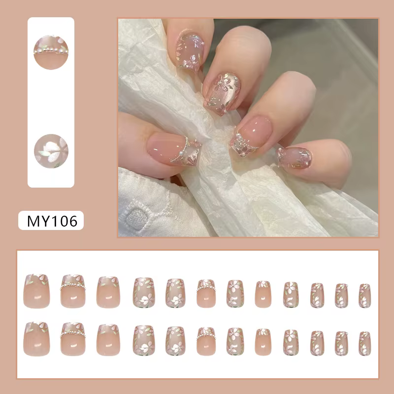 Faux ongles français mi-courts, 24 pièces, à la mode, esthétiques, pour filles, prêts à l'emploi, à 