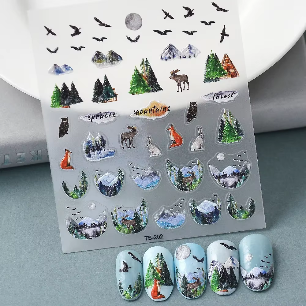 Autocollant 3D auto-adhésif pour Nail Art, dessin animé mignon, champignon, plante, animaux, décorat