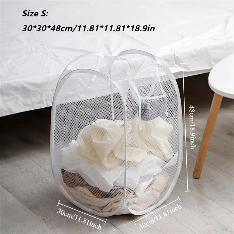 Panier à linge domestique de grande capacité, panier de rangement pliable en maille pour vêtements s