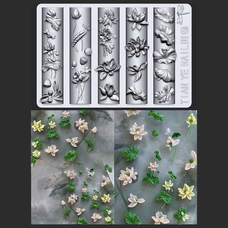 Moule à ongles incurvé série de fleurs en Silicone 3D, fleur de Lotus de la vallée, modèles d'ongles