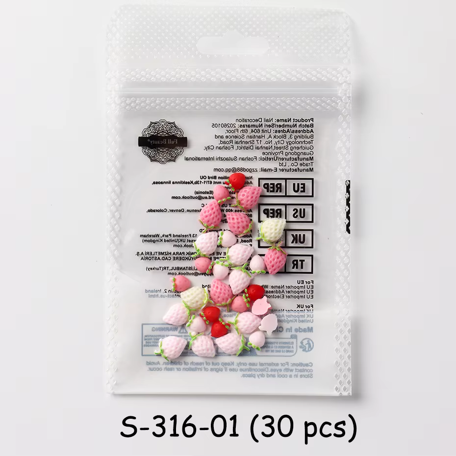 30/50 pièces de décorations pour ongles en forme de fraises, tranches de fraises, flocons fins de fr