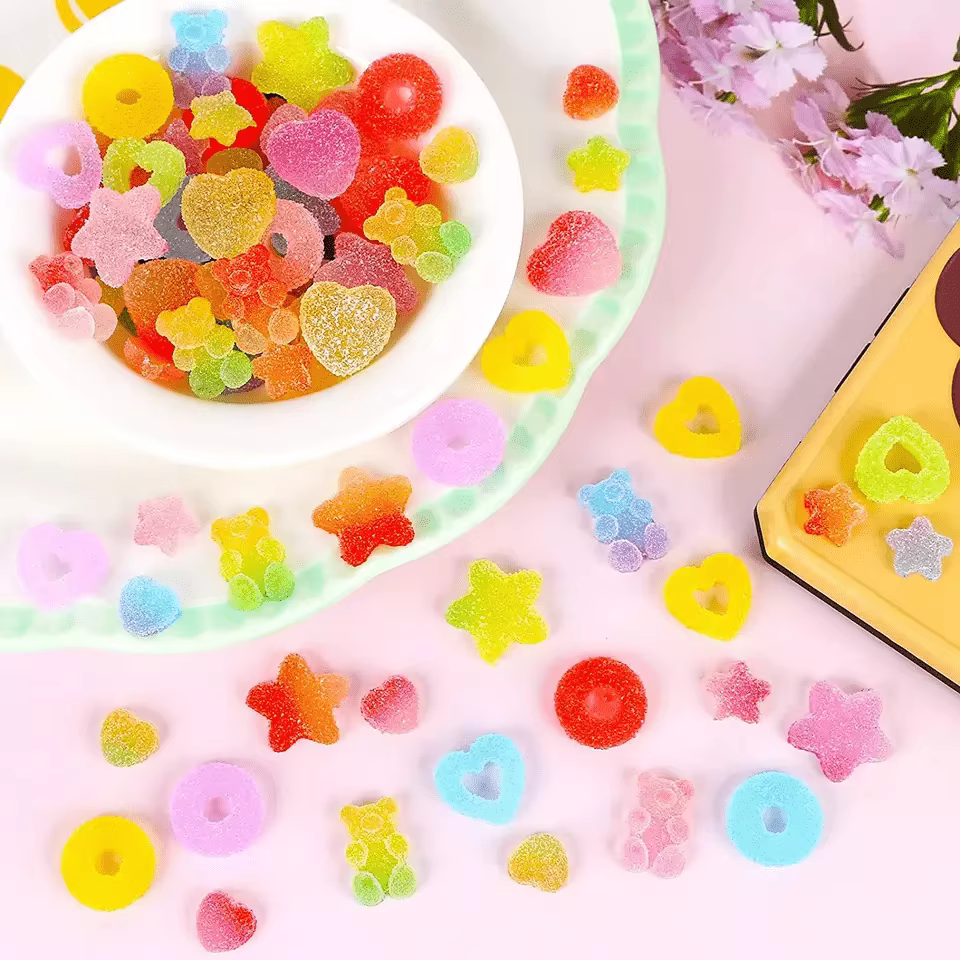 Assortiment de 50 breloques de bonbons, perles à dos plat en résine de sucre gelée douce pour l'arti