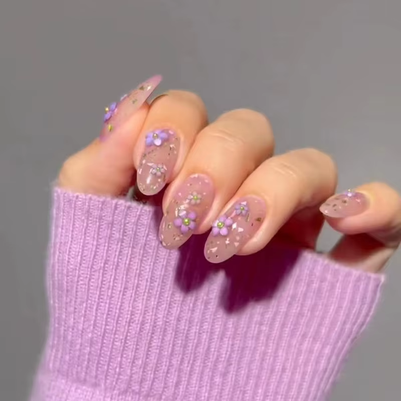 Faux ongles couleur chair unie, avec colle gelée, courts, à pression en amande, portables, ovales, c