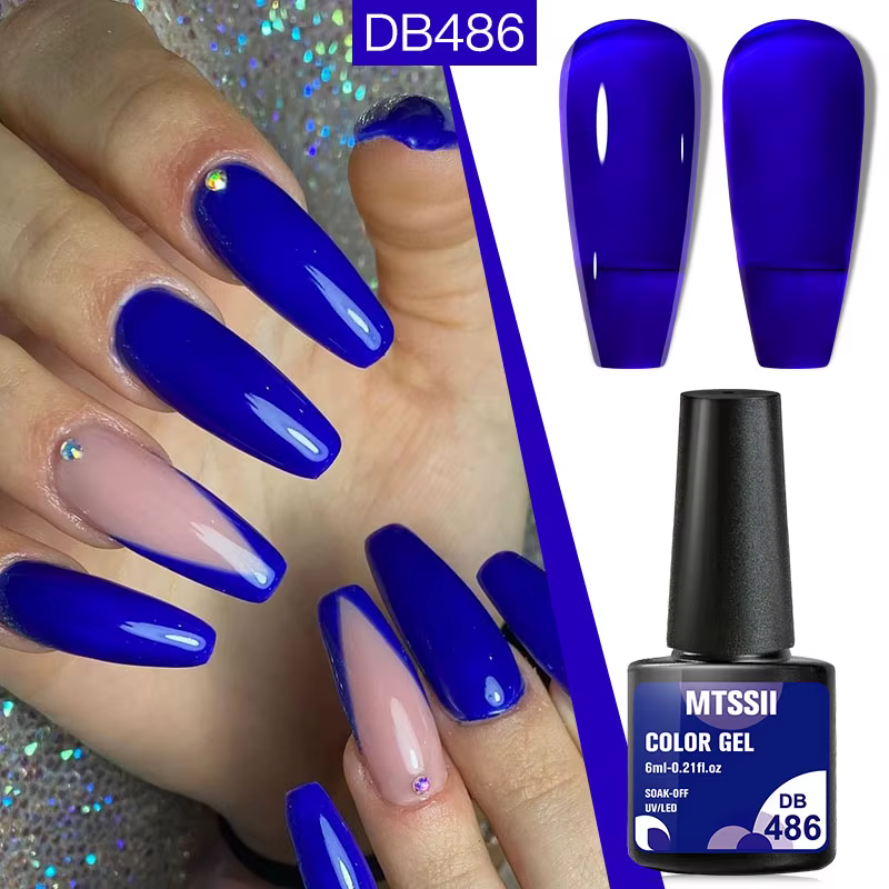 Verhéritage à Ongles Gel Semi-Continu Bleu Vif, Gellack, Manucure, Paillettes, Soak Off, LED UV, DIY