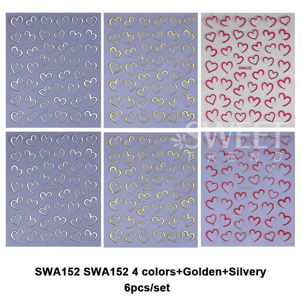 Autocollants pour ongles 3D pour la saint-valentin, lignes or/argent/rouge, cœur d'amour, décalcoman
